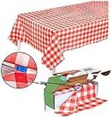Red Gingham Checkered Table Cloth - Self Cutter Picnic Durable Table Cover Plastic, Tablecloth Rectangle Roll 54 Inch X 100 Feet | Water Resistant Thin Disposable Outdoor Tablecloth