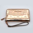 Michael Kors Monogram Mirrored Rose Gold Metallic Zip Around Wallet Wristlet