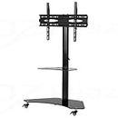 Artiss 32-70 Inch TV Stand on Wheels, Adjustable TVs Mount Bracket Storage Shelf Universal Mounting Brackets Floor Mobile Stands Home Entertainment Office Bedroom, Screen Monitor Tempered Glass Black