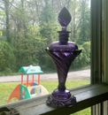 1890 PRETTY AMETHYST GLASS SPIRAL TWIST COLOGNE BOTTLE WITH STOPPER ORNATE BASE