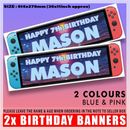 2 PERSONALISED NINTENDO SWITCH BIRTHDAY BANNERS 36" x 11" GAMER ANY NAME & AGE 