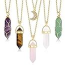 JeryWe 5pcs Crystal Pendant Necklace Spiritual Natural Healing Stone Amethyst Rose Quartz Gemstone Necklace Crystal Jewelry for Women (GOLD)
