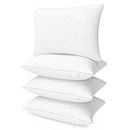 MY ARMOR Height Adjustable Conjugate Fiber Sleeping Pillows with Zip and Extra Fibre | 17" x 27" - Set of 4, White Bamboo Fabric