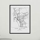 Nacnic Poster mit Karte von San Diego. US-Film mit Bildern von Karten und Straßen von großen US-Städten. A4-Format