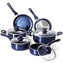 Non Stick Pot Pan Set, Induction Pots Pans Set, 10Pcs Ceramic Cookware Sets, Frying Pan and Saucepan Set with Lids, Blue