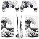 PS5 Wave Japanese Skin | Painting Great Kanagawa Vinyl Cover Wrap Sticker Full Set Console Controller | Compatible with Sony Playstation 5 (PS5 Standard Disc, Black White)