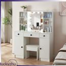 Makeup Vanity Table with 10 Dimmable Lighted Mirror Drawer and Shelves for Women