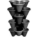 6 x CrazyGadget® Strawberry Planter Trio 3 Pot Tri-Pot Stacking Pot for Herb Flower Bedding Indoor Ourdoor Garden (Black)