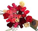The Original Wooden Rose Deluxe Red Passion Themed Bouquet. Featuring Closed and Half Open Bud Roses (2 Dozen)