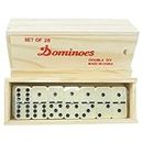 Premium Set of 28 Double Six Dominoes with Wood Case, Brown, 28 Piece (12-2408)