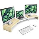 Rfiver Monitorständer Monitor Stand Bildschirmerhöhung - Holz Dual Unterbau Bildschirm Laptop Ständer Tisch Erhöhung für 2 PC Notebook Computer Swivel Länge Justierbar | (840-1232)*235*95mm (Beige)