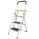 Stanz (TM) 3 Steps Steel Ladder with Tool Tray and Hand Grip, Three Steps Ladder 300 Pound Capacity