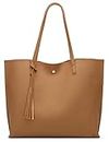 Dreubea Women's Soft Faux Leather Tote Shoulder Bag from, Big Capacity Tassel Handbag brown Size: Medium