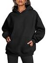 Trendy Queen Womens Oversized Hoodies Fleece Sweatshirts Long Sleeve Sweaters Pullover Fall Clothes with Pocket, Black, Small