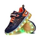 YUNICUS Kids Light Up Shoes Led Flash Sneakers with Spider Upper USB Charge for Boys Girls Toddles Best Gift for Birthday Thanksgiving Christmas Day, Blue/Orange, 10.5 Little Kid