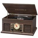 Victrola 4-In-1 Nostalgic Bluetooth Decorative Record Player w/ 3-Speed Record Turntable & FM Radio in Brown | 8.66 H x 18.11 W x 13.19 D in | Wayfair