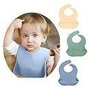 LAUIEKNA Silicone Baby Bibs 3Pcs/Set Waterproof Adjustable Soft Feeding Bibs For Toddlers Food Catcher BPA Free