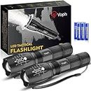 Voph Flashlight 2 Pack, 5 Modes 2000 Lumen Tactical LED Flash Light, High Lumens Bright Waterproof Flashlights, Focus Zoomable Flash Lights for Camping, Gifts for Birthday for Men Women Adult