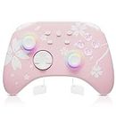 Mytrix Wireless Pro Controllers with Hall Effect Joystick (No Drift),Sakura Pink Bluetooth Controller for Nintendo Switch, Windows PC iOS Android Steam with RGB Light/Programmable/Turbo