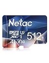 Netac 512GB Micro SD Card, microSDXC UHS-I Memory Card - 100MB/s, 667X, U3, Class10, Full HD Video V30, A1, FAT32, High Speed Flash TF Card P500 for Bluetooth Speaker/Tablet/PC/Smartphone/Camera