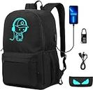 SAMIT Luminous School Bag Anime Backpack Boys Rucksack Cool Bookbag Laptop Backpack Lightweight Casual Daypacks with USB Charging Port and Pencil Case for Unisex Kids