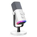 FIFINE XLR/USB Gaming Microphone for Streaming Podcasting, PC Computer RGB Mic, with Gain Knob, Mic Mute, Monitoring Jack, Gamer Mic for Recording Video Creation-AmpliGame AM8 White