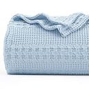 PHF 100% Cotton Waffle Weave Blanket Queen Size, Lightweight Washed Cotton Blanket for Spring & Summer - 90"x90" Soft Woven and Breathable Blanket for Bed Sofa Home Decor - Baby Blue
