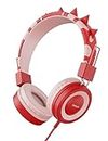 SIMJAR Dinosaur Kids Headphones with Microphone for School, Volume Limiter 85/94dB, Over-Ear Girls Boys Headphones for Kids with Foldable Wired Headphones for iPad/Travel (Red)