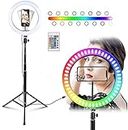 SKY BUYER 10inch RGB LED Ring Light with 11 Color Mode Dimmable Lighting Kit with Stand, 3200-6500K for Camera Photo Studio LED Lighting Portrait YouTube Video Shooting