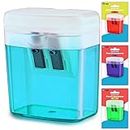 Pencil Sharpener Dual Hole Manual Blue, Jumbo Crayon Sharpener with Cover and Bin, Handheld Color Pencil Sharpeners for Large & Standard Pencils, Also Available in Red, Green, Purple, 1 Pc – by Enday