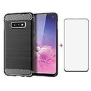 Phone Case for Samsung Galaxy S10e and Tempered Glass Screen Protector Film Cover with Mobile Bumper Accessories Slim Thin Shockproof Soft Silicone Rubber TPU Glaxay S 10e S10 10 e Girls Women Black