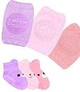 Anti-Slip Baby Knee Pads and Socks Set for Crawling and Walking (6 Pairs, 6-18 Months) I Toddler Socks with Grippers and Crawling Knee Pads for Infant Boys Girls (Girls)