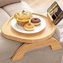 Bamboo Sofa Arm Tray Table with Rotating Mobile Holder, Stable Couch Armrest Tray, Clip-On Sofa Tray Table for Wide Couches, Foldable Couch Arm Clip Table for Remote Control Cup