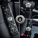 Crown Car Accessories for Women Rhinestone Shoulder Pad Crystal Diamond Handbrake Gear Cover