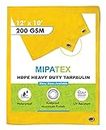 Mipatex Tarpaulin Sheet Waterproof Heavy Duty 12ft x 10ft, Poly Tarp with Aluminium Eyelets Every 3 feet - Multipurpose 200 GSM Plastic Cover for Truck, Home Roof, Rain, Outdoor or Sun (Yellow)