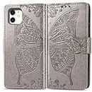 Butterfly Wallet Case, for iPhone 11 Pro flip Case CaseHQ Pu Leather Heavy Duty Kickstand Closure Magnetic Protective with Lanyard Cover for Women for Men for Apple 11 Pro Case 5.8 inch - Grey