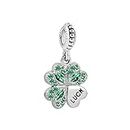 KunBead Jewelry Four Leaf Clover Good Luck Green Crystal Dangle Birthday Charms Compatible with Pandora Bracelets Necklace