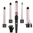 Curling Wand - Upgraded 5 in 1 Hair Curler, Curling Tongs Iron Set with 5 Interchangeable Ceramic Coating Barrels, Waver Curling Wand for Long/Short Hair, LCD Display /80-230°C Adjustment Temp