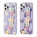 Yoedge 2 pack Compatible with Apple iPhone 6/6s Case for Girls Women with Chain Strap 4.7 inch, Matte 3D Cute Pattern Design Soft TPU Silicone Shockproof Protective Bumper Case, Butterfly