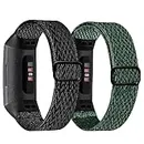 POHNUI 2 Pack Adjustable Stretchy Bands Compatible with Fitbit Charge 4 / Charge 3 / Charge 3SE Bands, Breathable Loop Fabric Pattern Replacement Straps Elastic Charge 3 Wristbands for Women Men