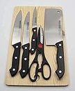 Ronest Wooden Chopping Board with Knife Set and Scissor, 6 Piece Stainless Steel Kitchen Knife Knives Set with Knife Scissor, Knife Sets* (Wood)