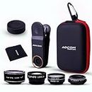 Adcom 5 in 1 Mobile Phone Camera Lens Kit - Compatible with All iOS & Android Smartphones (Black)