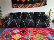 Sofá de piso marroquí hecho a mano - fundas de sofá negro lana sin rellenar + fundas de almohada