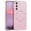 GaoBao Magnetic for Samsung Galaxy S22 Case, Slim Fit S22 Case [Compatible with MagSafe] Luxury Sparkle Shiny Full Body Protective Phone Cases Covers for Samsung S22 6.1 inch, Pink Glitter