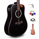 Kadence Acoustic Electric Guitar - Slowhand Premium Electric Acoustic Guitar (Black Spruce Top, Rosewood Fretboard) - Electro Acoustic Guitars with Strings, Cable, Pro Capo, Picks & Bag (SH04 Black)