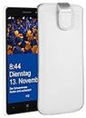 mumbi Bolso de cuero real compatible con Nokia Lumia 830, (Pestaña con función de retracción, auxiliar de extracción), blanc