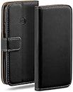 MoEx Flip Case for Nokia Lumia 520/525, Mobile Phone Case with Card Slot, 360-Degree Flip Case, Book Cover, Vegan Leather, Deep-Black
