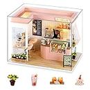 Cuteefun DIY Miniature Dolls House Kit for Adults to Build DIY Mini House Kit with Furniture DIY Miniature House Kit with Tools Make Your Own Craft House Model Father's Day(Tea Lab)