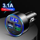 Caricabatterie auto veloce 4 porte USB + adattatore presa universale tipo C per iPhone Samsung