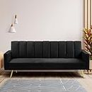 LEVEDE 3 Seater Sofa Bed Convertible, Velvet Loveseat Sofa Couch, Recliner Sofa Lounge with 3 Adjustable Backrest Positions, Spare Bed for Guest, Load Up to 220kg (197cm, Black)